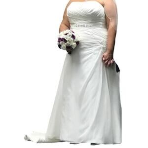 Off-White Cream Chiffon Wedding Dress Beaded Belted Wrap Bust Corset Back Sz 24W